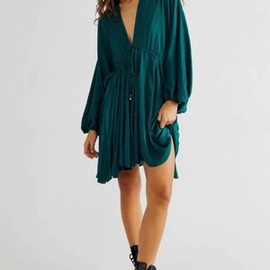 Free People arzel mini dress in dark emerald size XL